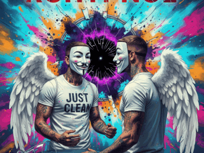 Titelbild zum Rohypnol-Artikel. Die NeelixberliN-Figur blickt in einen zerbrochenen Spiegel, dessen Spiegelbild ein schwarzes Loch ist, symbolisch für Amnesie und Kontrollverlust. Ein umgekipptes Glas mit dunkler Flüssigkeit und der Titel "ROHYPNOL" sind ebenfalls zu sehen.