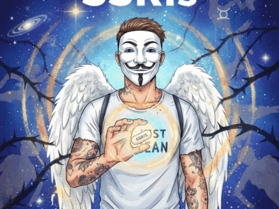 Titelbild zum Thema SSRI mit der NeelixberliN-Figur (Anonymous-Maske, Engelsflügel, "Just Clean"-Shirt). Die Figur hält eine leuchtende SSRI-Pille, die wie ein Schutzschild wirkt und dunkle Dornen (Depression) zurückdrängt. Oben steht der Titel "SSRIs".