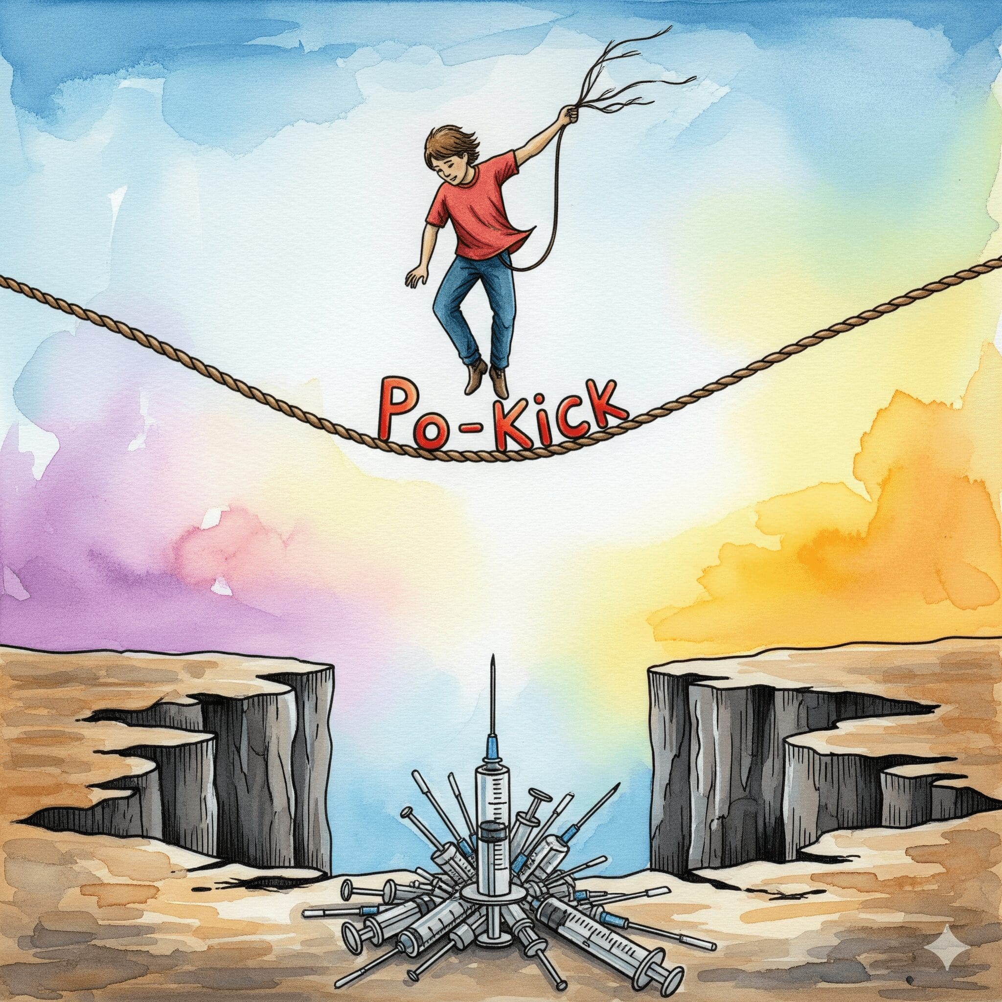 Symbolische Darstellung der trügerischen Sicherheit der rektalen Drogenapplikation im Vergleich zum Spritzen.