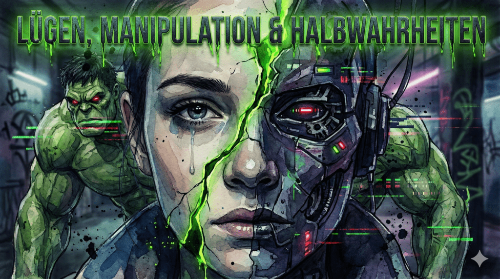 Künstlerische Darstellung der Suchtpsychologie: Ein Gesicht, das in eine gesunde und eine süchtige Hälfte gespalten ist.