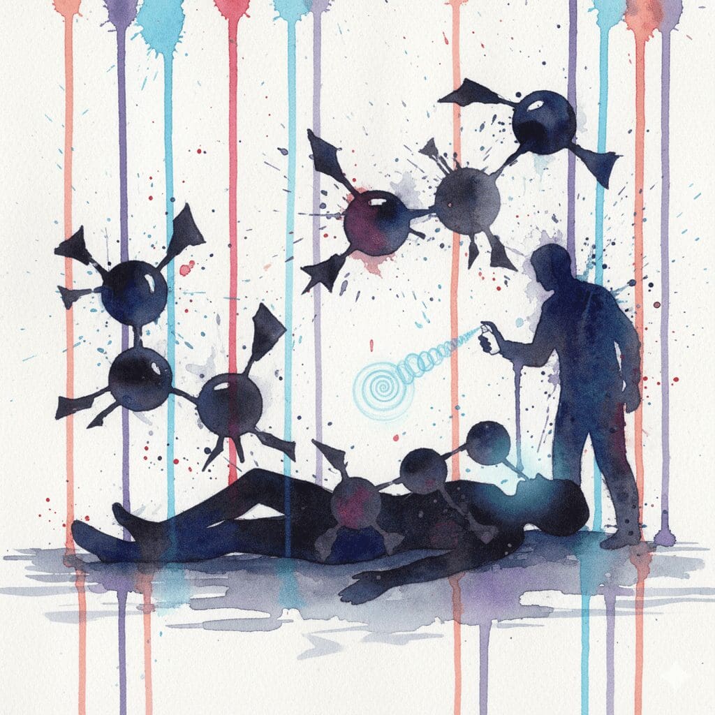 Symbolische Darstellung einer Nitazen-Überdosis, bei der eine normale Dosis Naloxon (Narcan) nicht ausreicht, um die Wirkung aufzuheben.