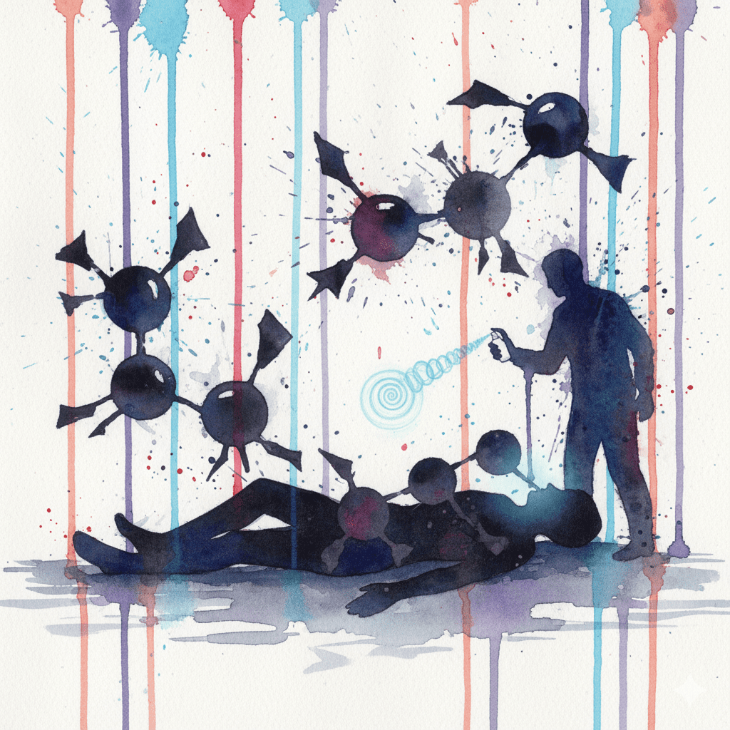 Symbolische Darstellung einer Nitazen-Überdosis, bei der eine normale Dosis Naloxon (Narcan) nicht ausreicht, um die Wirkung aufzuheben.