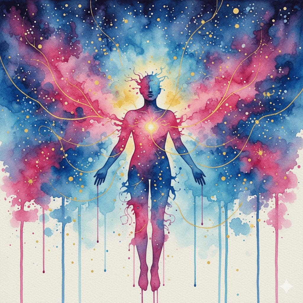 Künstlerische Darstellung des Gefühls der körperlichen Auflösung und Dissoziation während des Floatens.