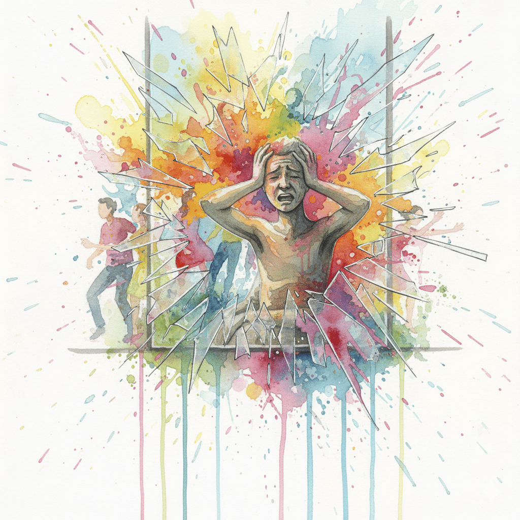 Darstellung der Überwältigung und des Schmerzes beim Rückkehren der Emotionen nach dem Opioid-Entzug.