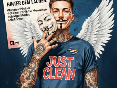 Hinter dem Lachen: Warum scheinbar fröhliche Menschen suizidgefährdet sein können. Podcast und Artikel Titelbild