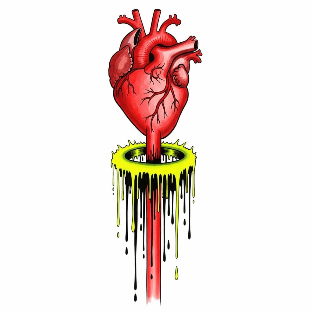 Künstlerische Darstellung der Vasokonstriktion, bei der Amphetamin den Blutfluss zum Penis blockiert und eine Erektion verhindert.