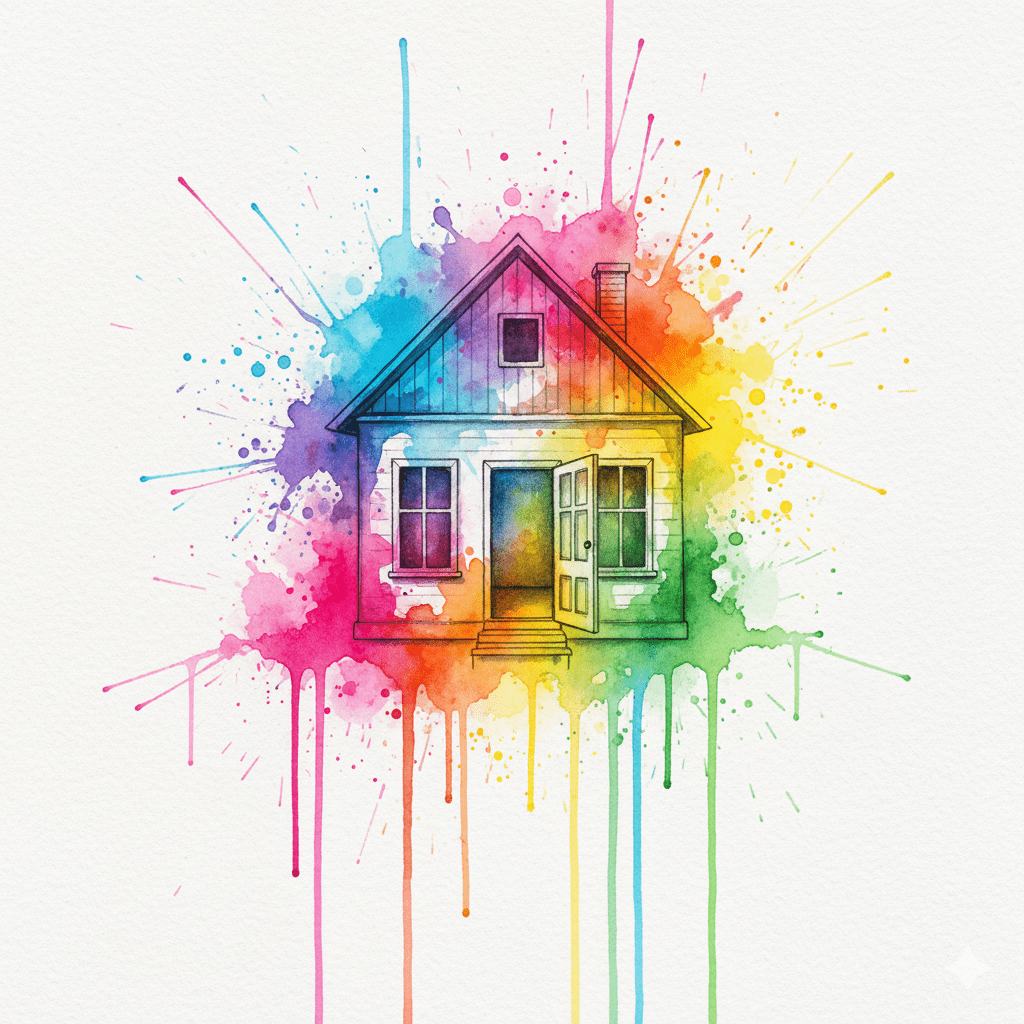 Ein Haus ohne Türen und Fenster, als Symbol für die fehlenden Grenzen und die Verletzlichkeit bei einer enthemmten Bindungsstörung.