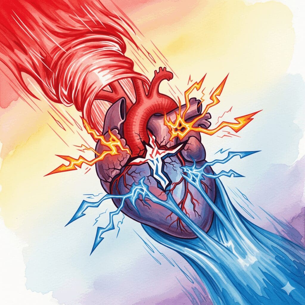 Künstlerische Darstellung der lebensgefährlichen Kombination von Speed und Viagra (Sildenafil), die das Herz-Kreislauf-System extrem belastet.