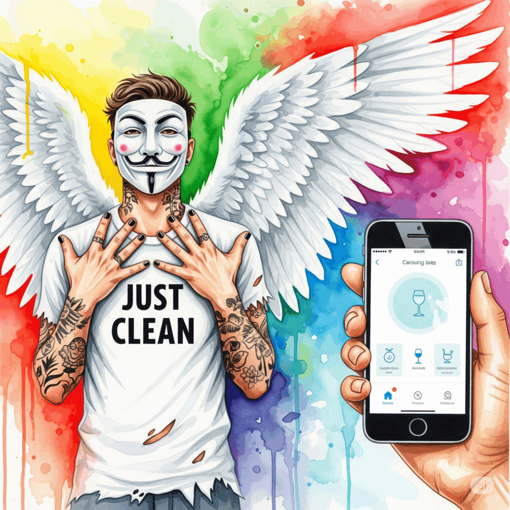 Eine Hand hält ein Smartphone, auf dem eine minimalistische, beruhigende App-Oberfläche mit Grafiken zum Alkoholkonsum zu sehen ist. Alt-Text: "Apps Alkoholentwöhnung", "Sucht-App", "digitaler Helfer Nüchternheit", "Alkoholismus Hilfe".