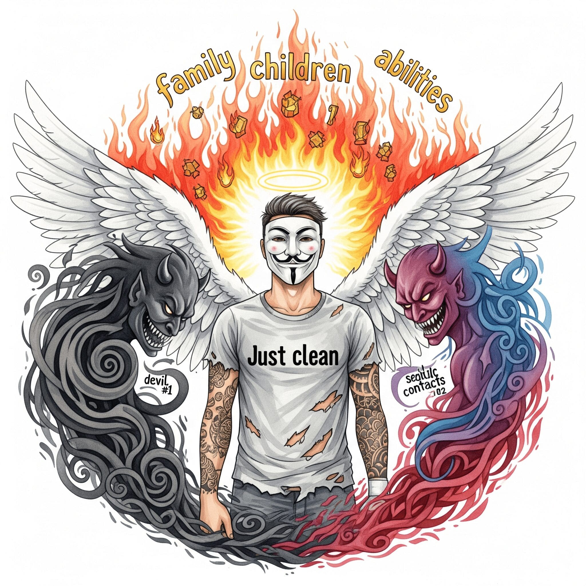 Zwei Teufel Kampf Emotionen Kontakte Stoff Recovery Paradox Trauer Wut Familie Kinder Fähigkeiten