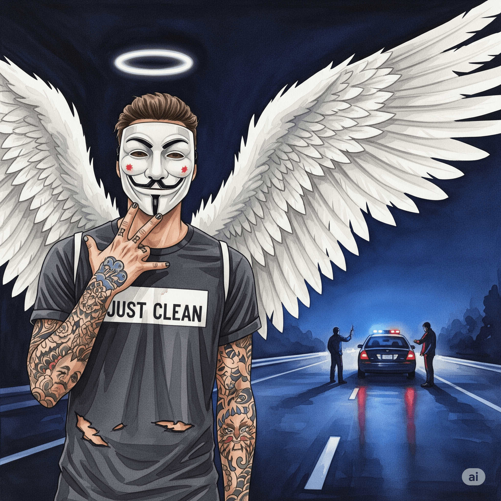 Ein Symbolbild einer Polizeikontrolle auf einer Autobahn bei Nacht. Ein Polizeiauto mit Blaulicht steht hinter einem zivilen PKW. Die Szene wirkt authentisch und angespannt. "Polizeikontrolle Autobahn A4", "Drogenfund Thüringen", "Zollkontrolle"