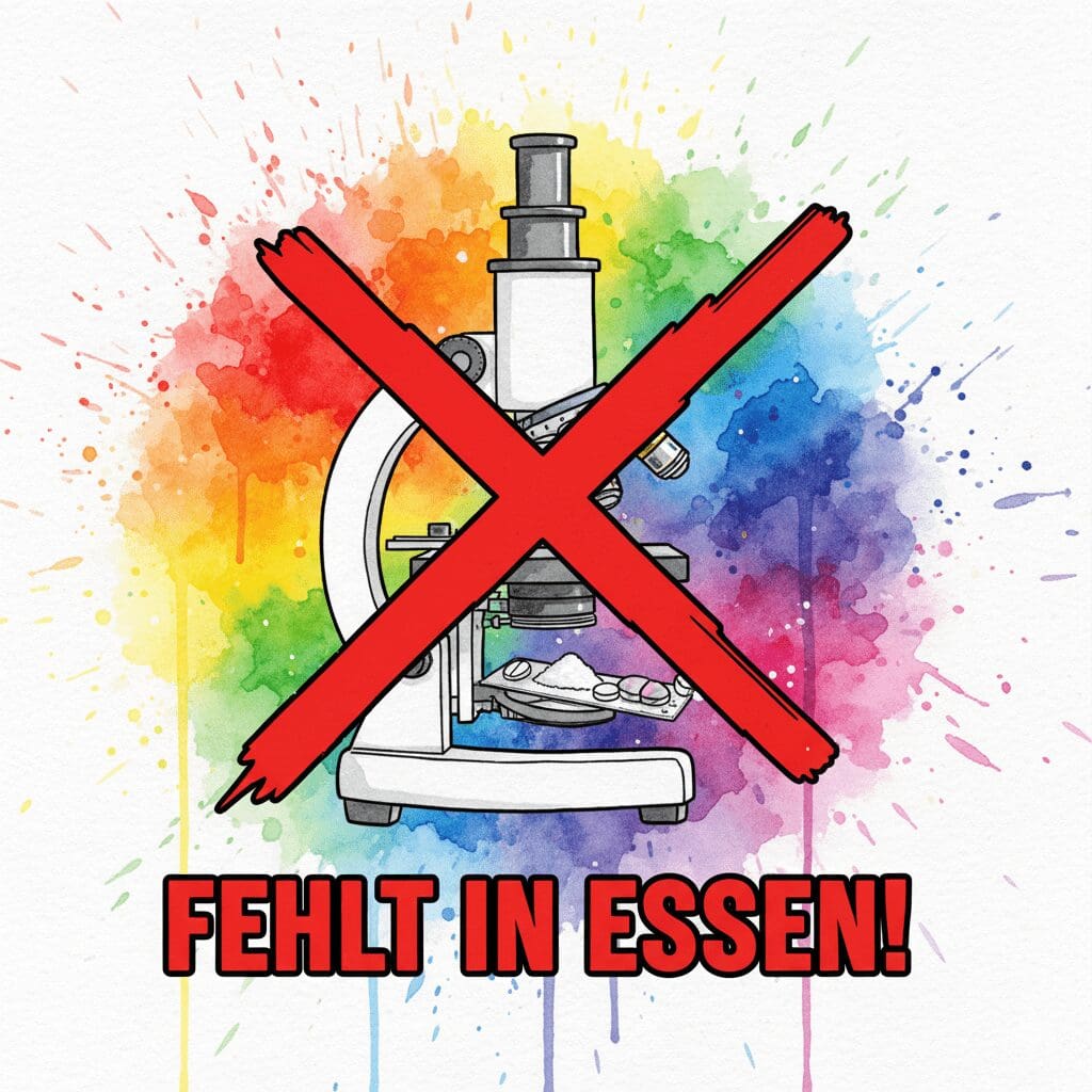 Ein durchgestrichenes Mikroskop-Symbol. Symbol für das fehlende Drugchecking-Angebot in Essen.