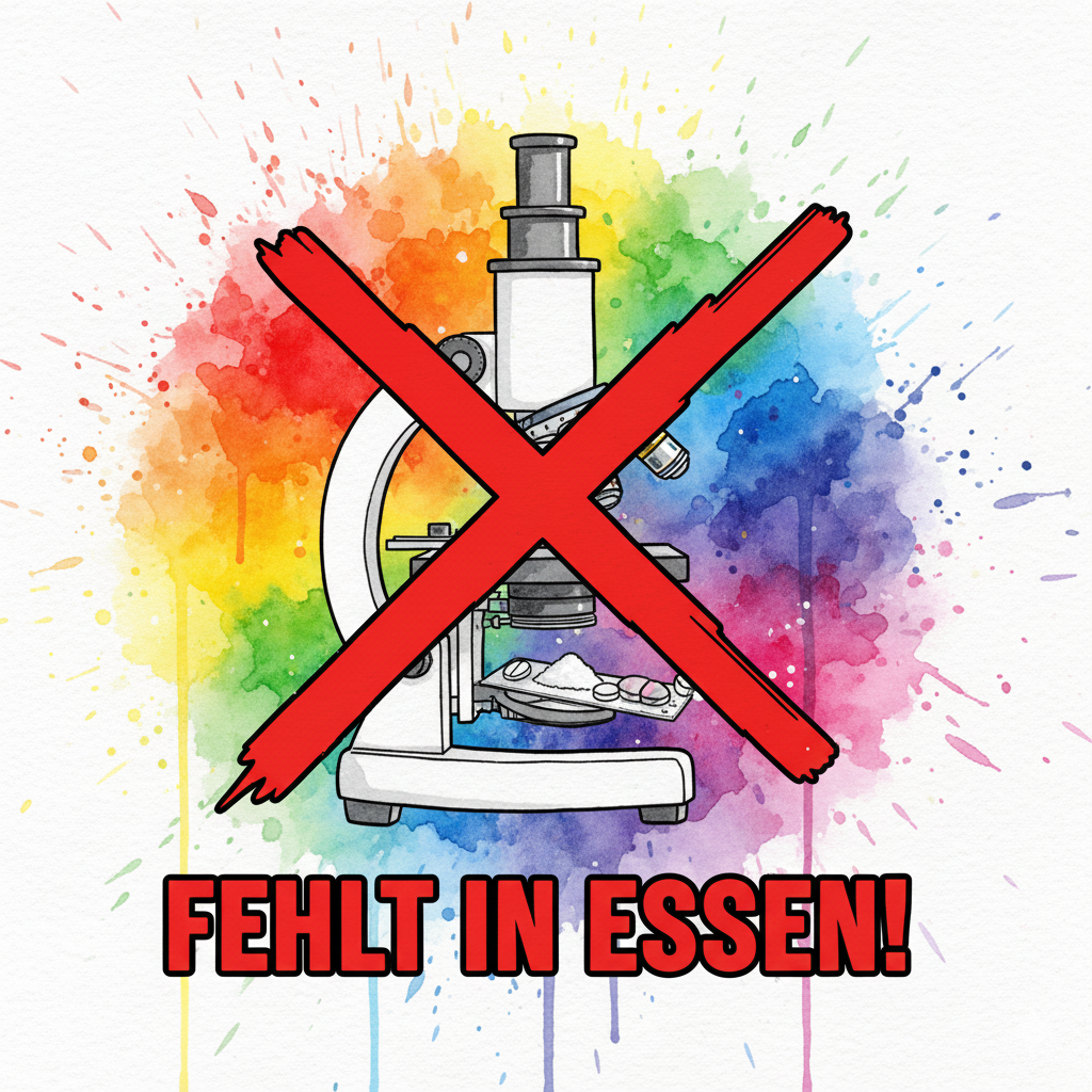 Ein durchgestrichenes Mikroskop-Symbol. Symbol für das fehlende Drugchecking-Angebot in Essen.
