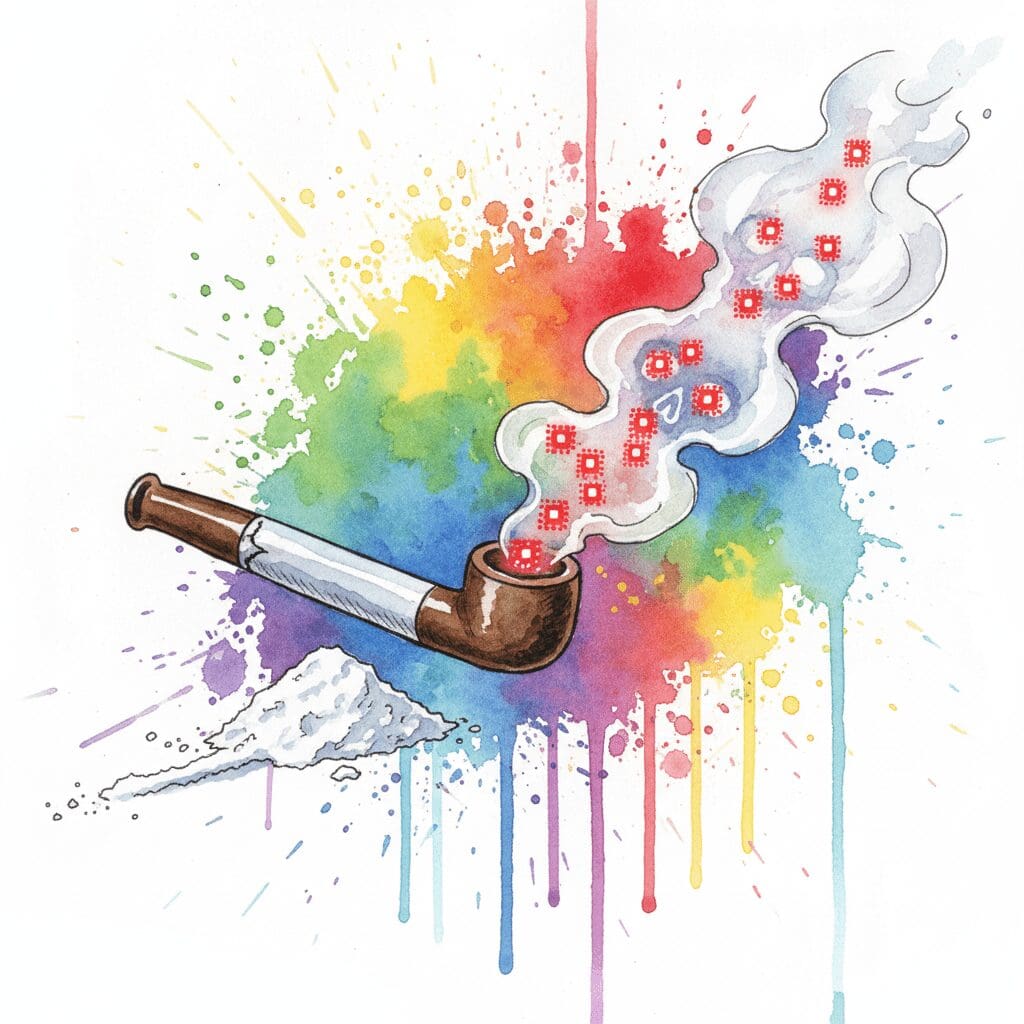 Gestrecktes Kokain/Crack mit rot leuchtenden Fentanyl/Nitazen-Partikeln. Symbol für die unsichtbare Überdosis-Gefahr in der Kölner Szene.