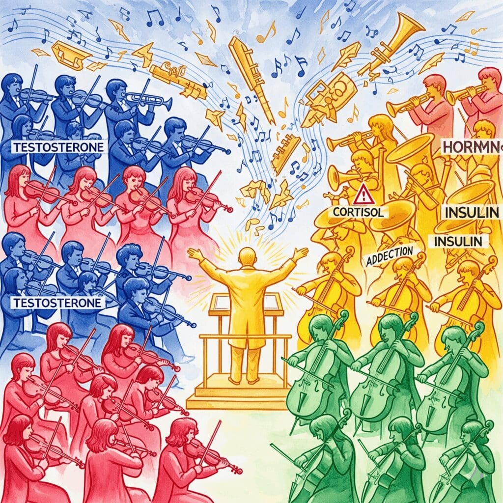 Hormon Orchestra Dirigent Hypothalamus endokrines System Heilung Musiker Testosteron Östrogen Cortisol Insulin goldene Reparatur