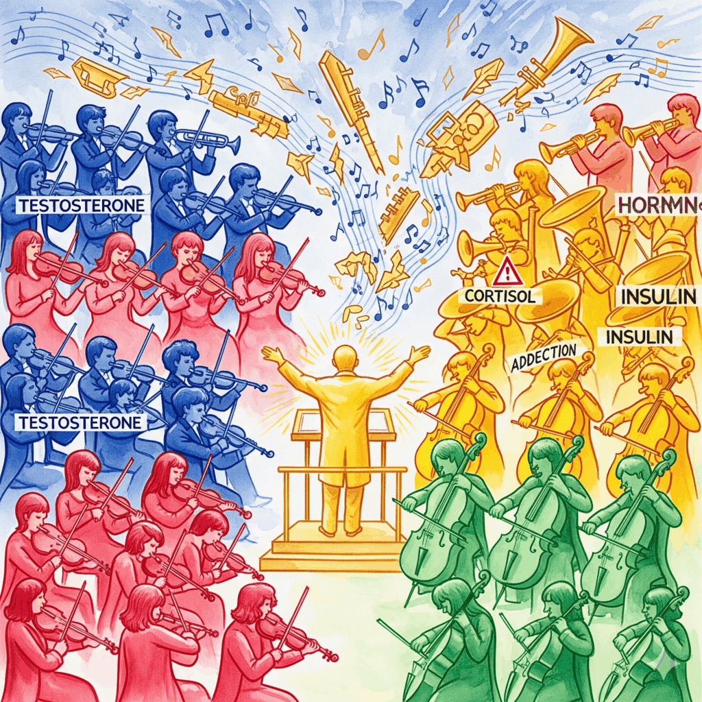 Hormon Orchestra Dirigent Hypothalamus endokrines System Heilung Musiker Testosteron Östrogen Cortisol Insulin goldene Reparatur