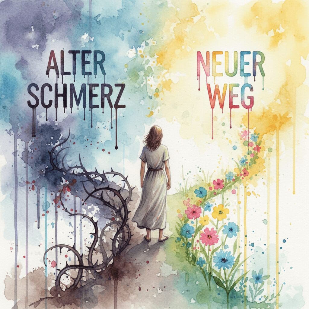 Eine Person an einem Scheideweg, die sich bewusst für einen neuen, hellen Weg und gegen den alten Schmerz entscheidet. Symbol für die Chance der Recovery.