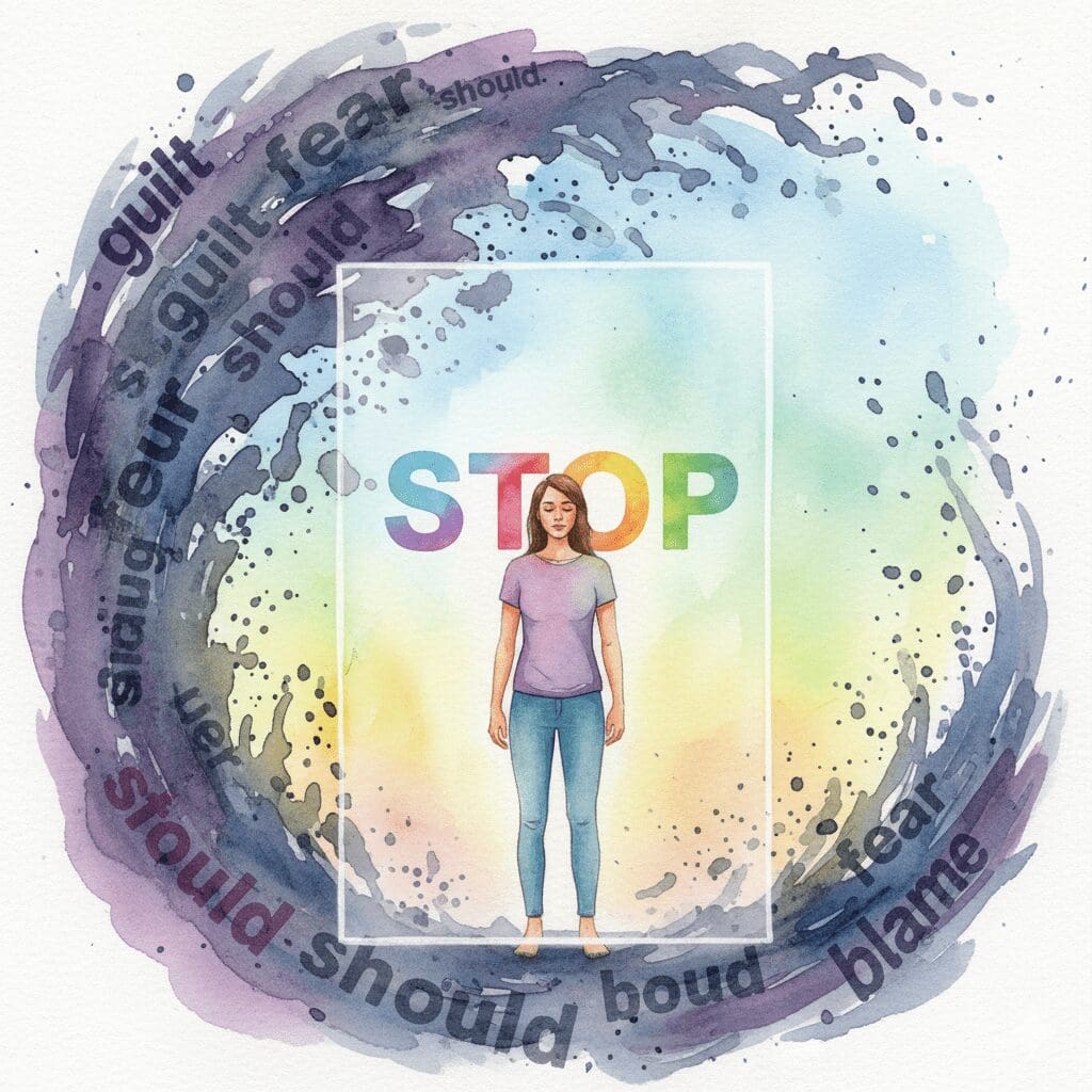 Eine Person, die durch einen leuchtenden Schutzwall geschützt wird, als Symbol für eine klare und wirksame Grenze.