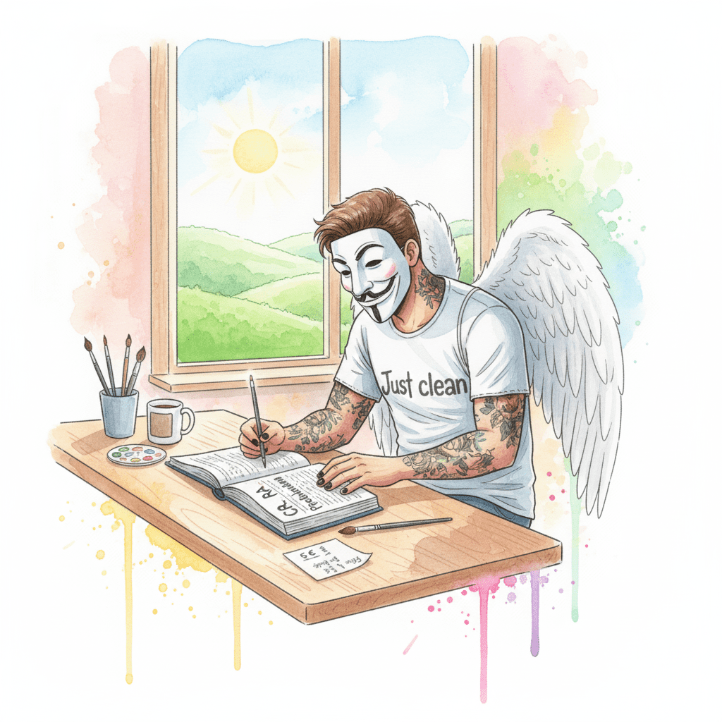 Die NeelixberliN-Figur (Watercolor) nutzt CRA-Werkzeuge (Problemlösung, Zielsetzung), um ihre Finanzen in den Griff zu bekommen.