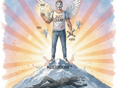 Die NeelixberliN-Figur (Watercolor) symbolisiert Meisterschaft in der Genesung: Mit Idee (Seele) und Fleiß (CRA) das Ego (Sucht) besiegen.