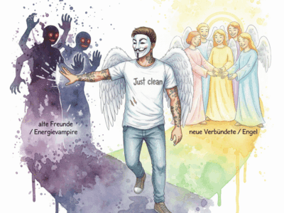 Die NeelixberliN-Figur (Watercolor) lässt ihr altes, negatives Umfeld los und wendet sich ihren neuen, positiven Verbündeten zu.