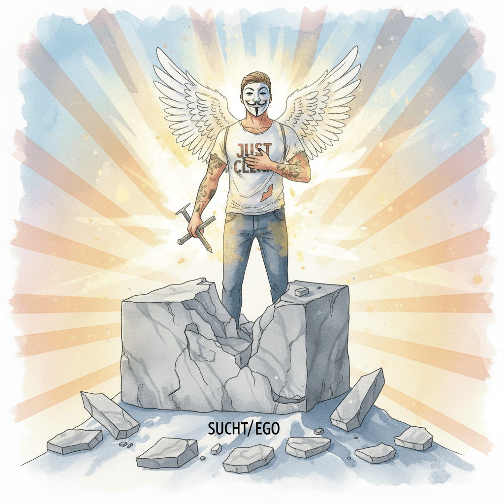 Die NeelixberliN-Figur (Watercolor) hat das Ego (Marmor) losgelassen und ihr Urvertrauen (inneres Leuchten) wiedergefunden.