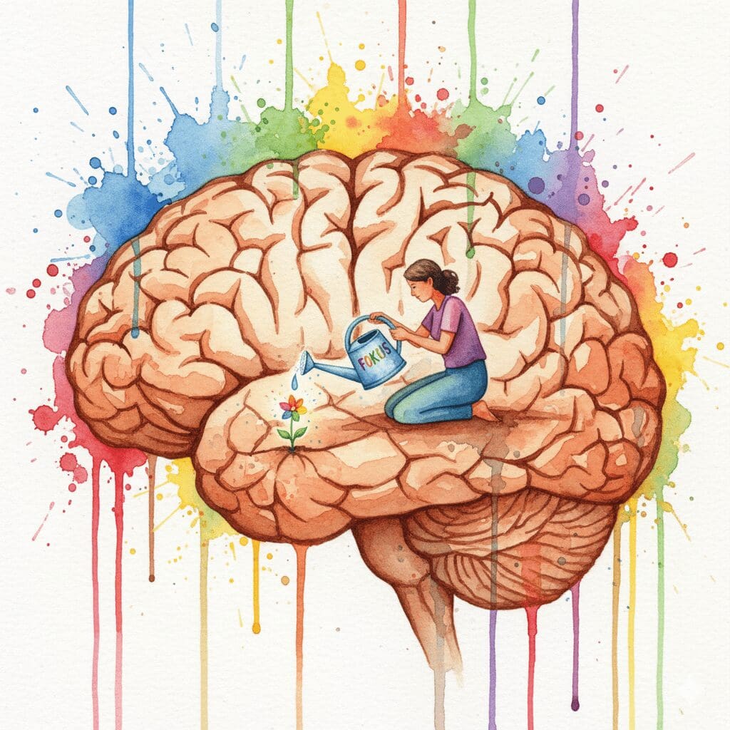 Eine Person gießt eine einzelne Blume in einer Wüste, als Symbol für die Praxis der Dankbarkeit, die den Fokus auf das Positive lenkt.