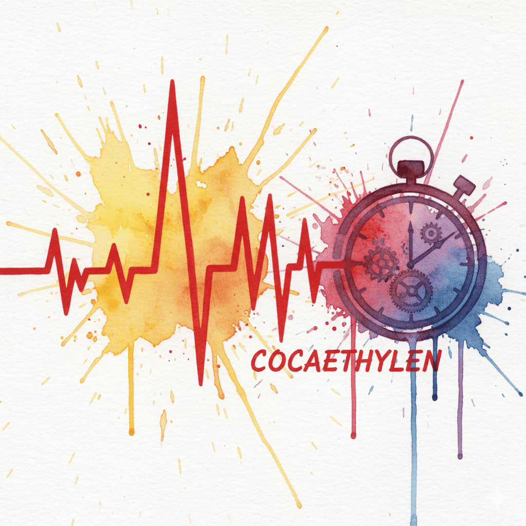 Grafische Darstellung, die zeigt, dass die Herzbelastung durch Cocaethylen viel länger anhält als der eigentliche Kokain-Rausch.