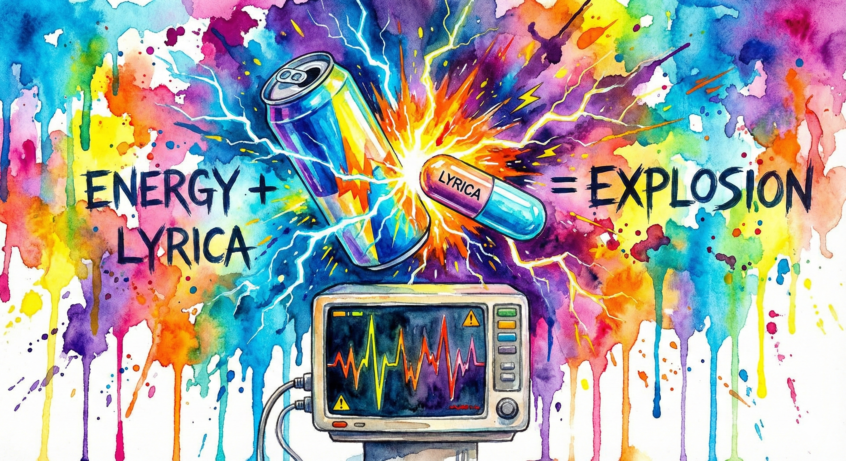 Energy Drink und Lyrica verschmelzen zu einem gefährlichen Mix. Symbol für den "legalen Speedball".