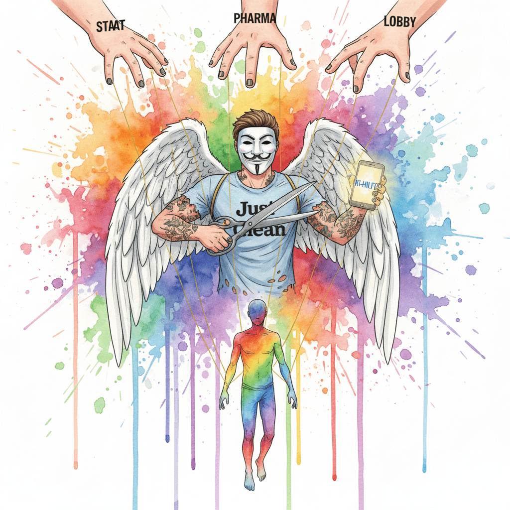 Die NeelixberliN-Figur befreit eine Marionette von den Fäden des Staates und der Lobby. Symbol für Selbstermächtigung.