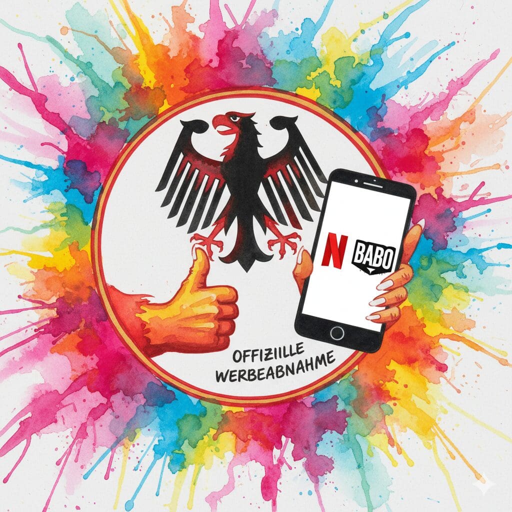 Ein offizielles deutsches Symbol gibt einen "Daumen hoch" für die Netflix-Doku "Babo". Symbol für die unkritische Werbung durch Hendrik Streeck.