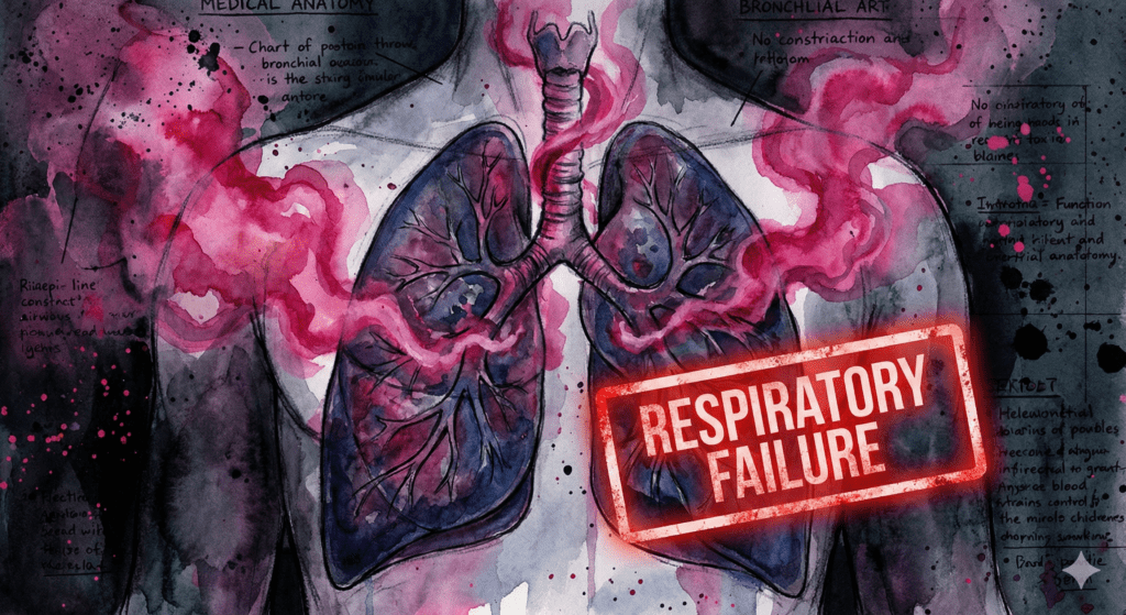 Medizinische Darstellung von Lunge und Atemwegen unter Opioid-Einfluss. Atemstillstand.